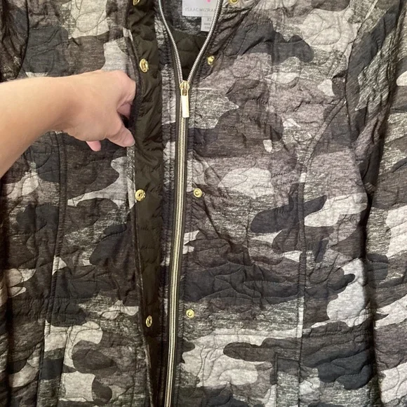 ISAAC MIZRAHI LIVE Green Camo Print Quilted Long Sleeve Zipper Front Jacket XS - Picture 5 of 13
